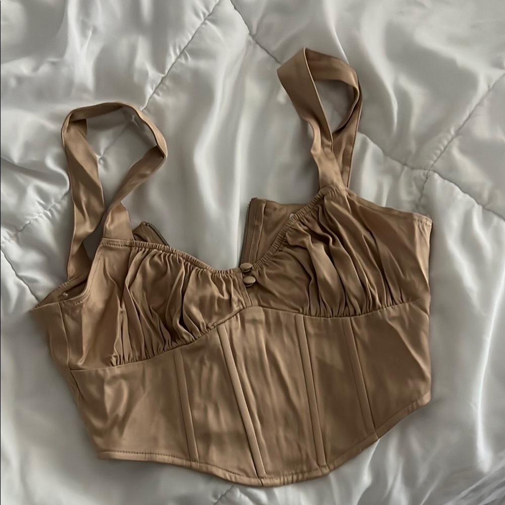 Zara Beige Satin Corset Top